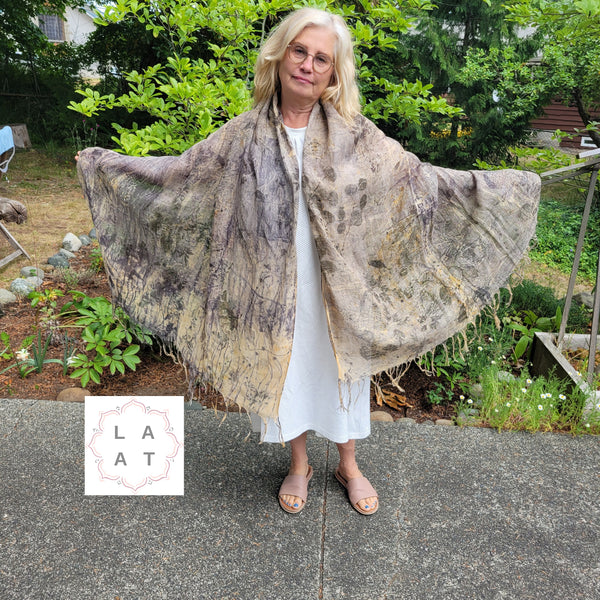Eco printed linen scarf monochromatic